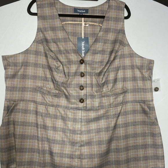 Modcloth Plaid Appeal Vest Jumpsuit Pockets sz 26 - Picture 5 of 8